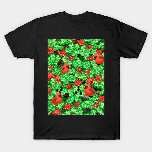 Cardinals and holly berry T-Shirt by katerinamk